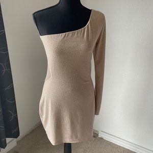 Gold/nude one shoulder long sleeved dress
